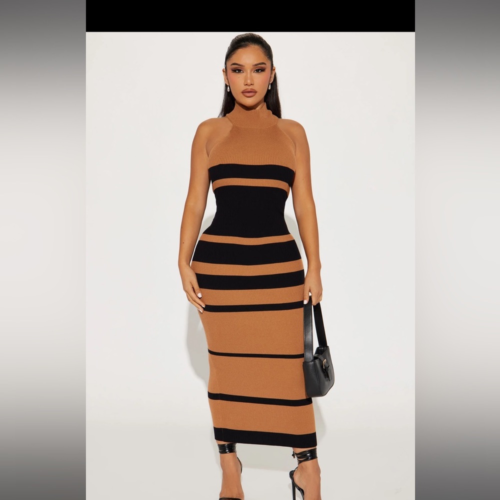 Fashion Nova Adeline Sweater Maxi Dress - Brown Combo